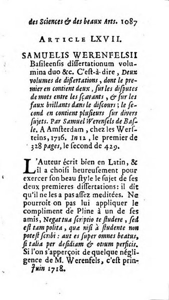 Mémoires pour l'histoire des sciences & des beaux-arts recüeillies par l'ordre de Son Altesse Serenissime Monseigneur Prince souverain de Dombes