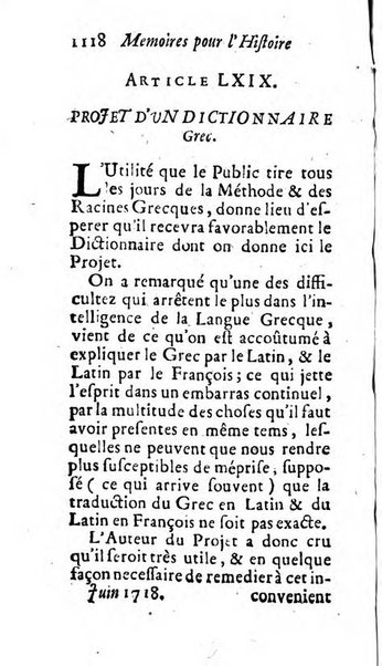 Mémoires pour l'histoire des sciences & des beaux-arts recüeillies par l'ordre de Son Altesse Serenissime Monseigneur Prince souverain de Dombes