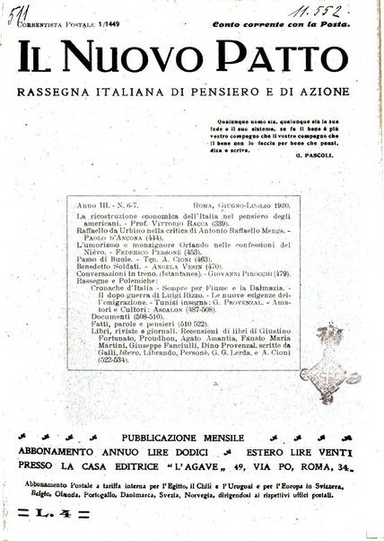 Il nuovo patto rassegna italiana di pensiero e di azione