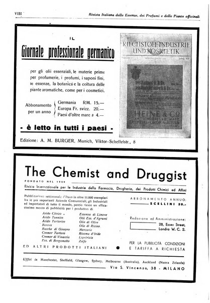 Rivista italiana delle essenze, dei profumi e delle piante officinali organo di propaganda del gruppo produttori materie aromatiche della Federazione nazionale fascista industrie chimiche ed affini