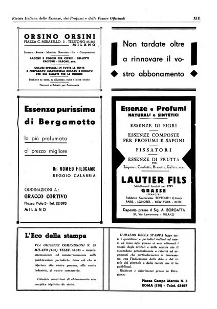 Rivista italiana delle essenze, dei profumi e delle piante officinali organo di propaganda del gruppo produttori materie aromatiche della Federazione nazionale fascista industrie chimiche ed affini