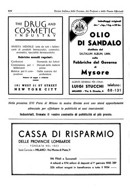 Rivista italiana delle essenze, dei profumi e delle piante officinali organo di propaganda del gruppo produttori materie aromatiche della Federazione nazionale fascista industrie chimiche ed affini