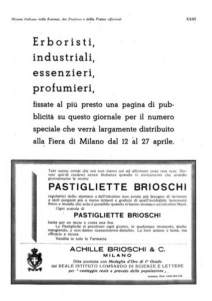 Rivista italiana delle essenze, dei profumi e delle piante officinali organo di propaganda del gruppo produttori materie aromatiche della Federazione nazionale fascista industrie chimiche ed affini