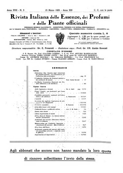 Rivista italiana delle essenze, dei profumi e delle piante officinali organo di propaganda del gruppo produttori materie aromatiche della Federazione nazionale fascista industrie chimiche ed affini