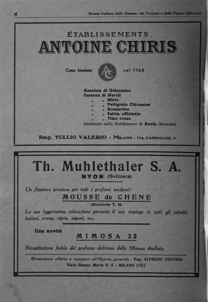 Rivista italiana delle essenze, dei profumi e delle piante officinali organo di propaganda del gruppo produttori materie aromatiche della Federazione nazionale fascista industrie chimiche ed affini