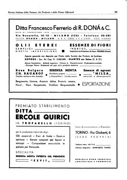 Rivista italiana delle essenze, dei profumi e delle piante officinali organo di propaganda del gruppo produttori materie aromatiche della Federazione nazionale fascista industrie chimiche ed affini