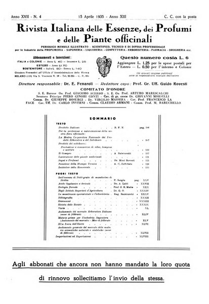 Rivista italiana delle essenze, dei profumi e delle piante officinali organo di propaganda del gruppo produttori materie aromatiche della Federazione nazionale fascista industrie chimiche ed affini