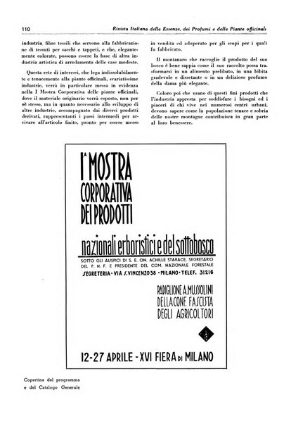 Rivista italiana delle essenze, dei profumi e delle piante officinali organo di propaganda del gruppo produttori materie aromatiche della Federazione nazionale fascista industrie chimiche ed affini