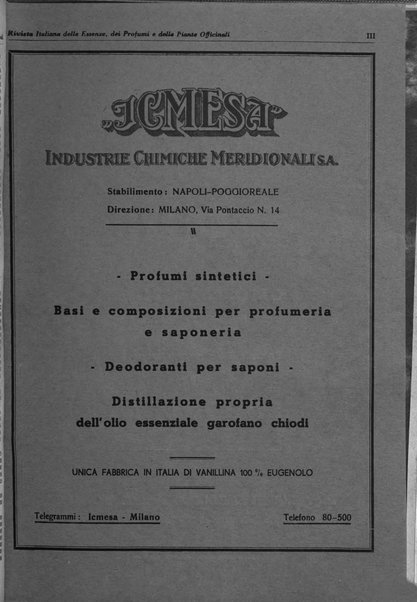 Rivista italiana delle essenze, dei profumi e delle piante officinali organo di propaganda del gruppo produttori materie aromatiche della Federazione nazionale fascista industrie chimiche ed affini