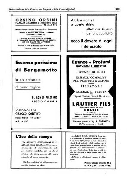 Rivista italiana delle essenze, dei profumi e delle piante officinali organo di propaganda del gruppo produttori materie aromatiche della Federazione nazionale fascista industrie chimiche ed affini