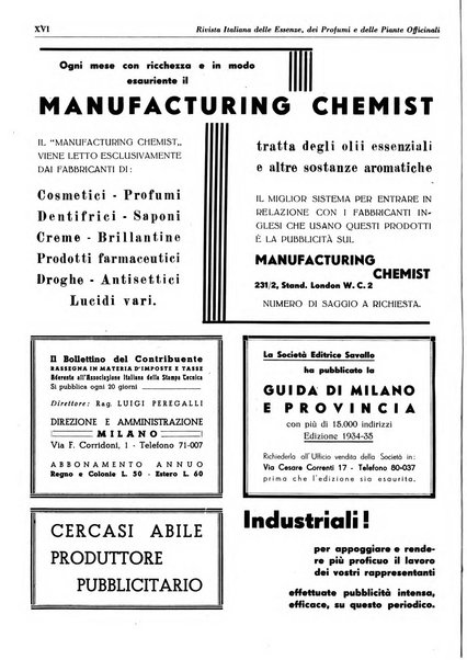 Rivista italiana delle essenze, dei profumi e delle piante officinali organo di propaganda del gruppo produttori materie aromatiche della Federazione nazionale fascista industrie chimiche ed affini