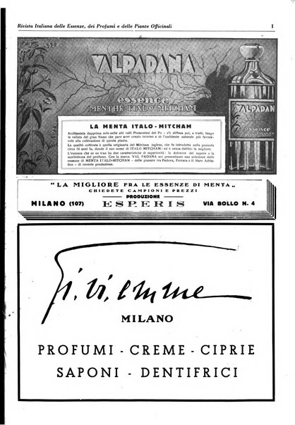 Rivista italiana delle essenze, dei profumi e delle piante officinali organo di propaganda del gruppo produttori materie aromatiche della Federazione nazionale fascista industrie chimiche ed affini