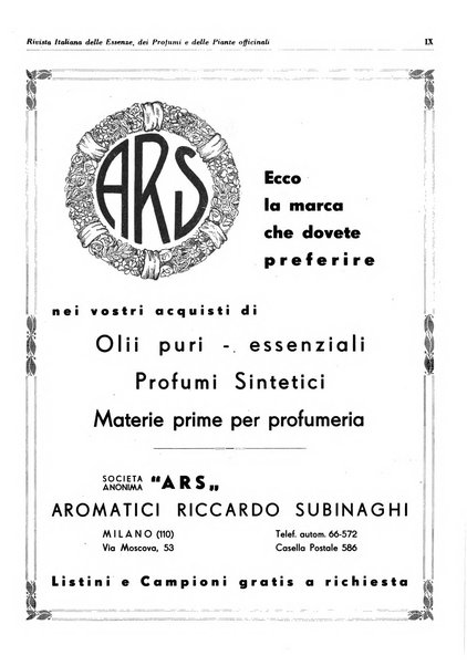 Rivista italiana delle essenze, dei profumi e delle piante officinali organo di propaganda del gruppo produttori materie aromatiche della Federazione nazionale fascista industrie chimiche ed affini