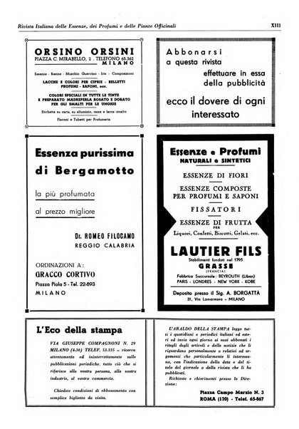 Rivista italiana delle essenze, dei profumi e delle piante officinali organo di propaganda del gruppo produttori materie aromatiche della Federazione nazionale fascista industrie chimiche ed affini