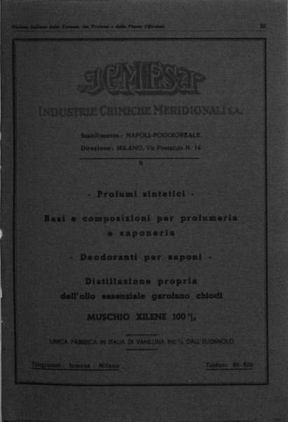 Rivista italiana delle essenze, dei profumi e delle piante officinali organo di propaganda del gruppo produttori materie aromatiche della Federazione nazionale fascista industrie chimiche ed affini