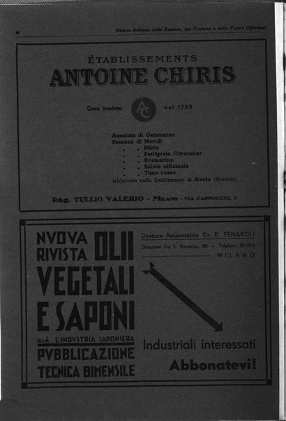 Rivista italiana delle essenze, dei profumi e delle piante officinali organo di propaganda del gruppo produttori materie aromatiche della Federazione nazionale fascista industrie chimiche ed affini