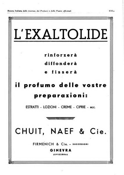 Rivista italiana delle essenze, dei profumi e delle piante officinali organo di propaganda del gruppo produttori materie aromatiche della Federazione nazionale fascista industrie chimiche ed affini