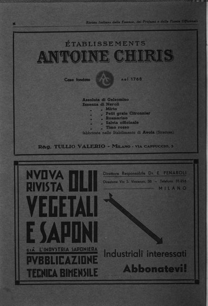 Rivista italiana delle essenze, dei profumi e delle piante officinali organo di propaganda del gruppo produttori materie aromatiche della Federazione nazionale fascista industrie chimiche ed affini