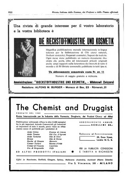 Rivista italiana delle essenze, dei profumi e delle piante officinali organo di propaganda del gruppo produttori materie aromatiche della Federazione nazionale fascista industrie chimiche ed affini