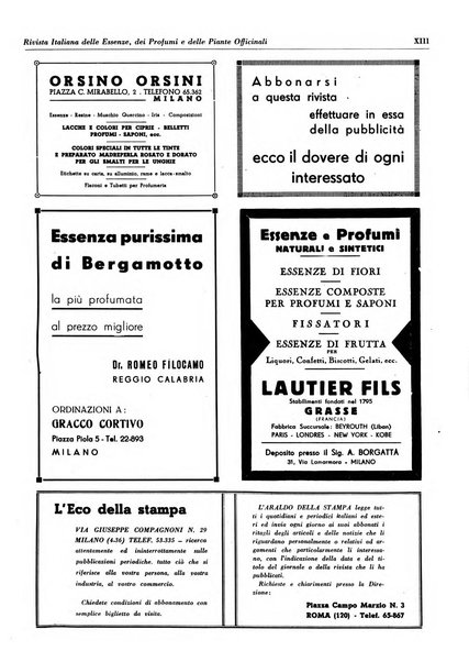 Rivista italiana delle essenze, dei profumi e delle piante officinali organo di propaganda del gruppo produttori materie aromatiche della Federazione nazionale fascista industrie chimiche ed affini