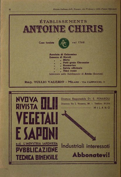 Rivista italiana delle essenze, dei profumi e delle piante officinali organo di propaganda del gruppo produttori materie aromatiche della Federazione nazionale fascista industrie chimiche ed affini