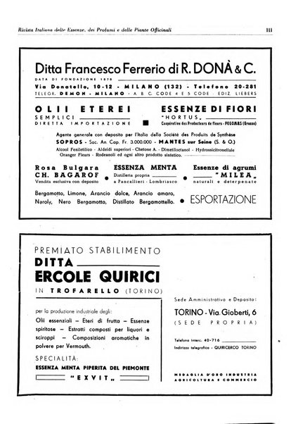 Rivista italiana delle essenze, dei profumi e delle piante officinali organo di propaganda del gruppo produttori materie aromatiche della Federazione nazionale fascista industrie chimiche ed affini