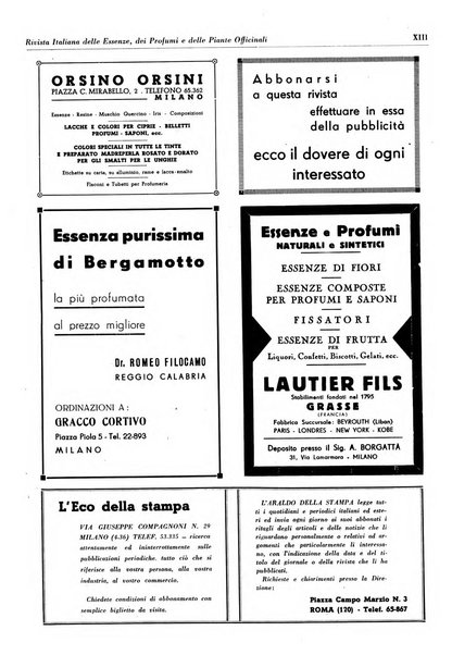 Rivista italiana delle essenze, dei profumi e delle piante officinali organo di propaganda del gruppo produttori materie aromatiche della Federazione nazionale fascista industrie chimiche ed affini