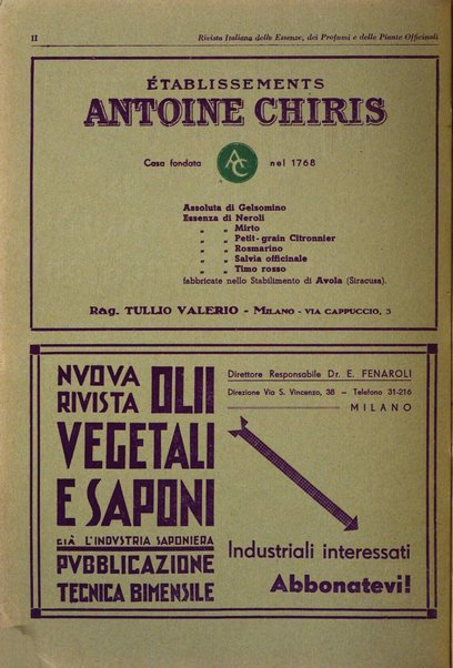 Rivista italiana delle essenze, dei profumi e delle piante officinali organo di propaganda del gruppo produttori materie aromatiche della Federazione nazionale fascista industrie chimiche ed affini