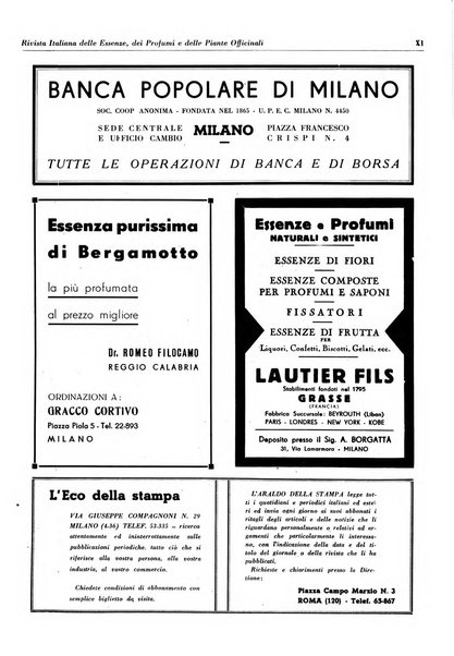 Rivista italiana delle essenze, dei profumi e delle piante officinali organo di propaganda del gruppo produttori materie aromatiche della Federazione nazionale fascista industrie chimiche ed affini