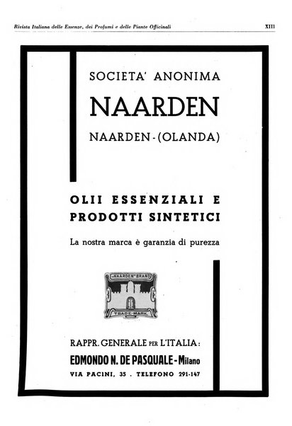 Rivista italiana delle essenze, dei profumi e delle piante officinali organo di propaganda del gruppo produttori materie aromatiche della Federazione nazionale fascista industrie chimiche ed affini