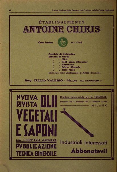 Rivista italiana delle essenze, dei profumi e delle piante officinali organo di propaganda del gruppo produttori materie aromatiche della Federazione nazionale fascista industrie chimiche ed affini