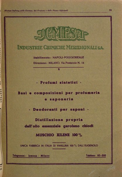 Rivista italiana delle essenze, dei profumi e delle piante officinali organo di propaganda del gruppo produttori materie aromatiche della Federazione nazionale fascista industrie chimiche ed affini