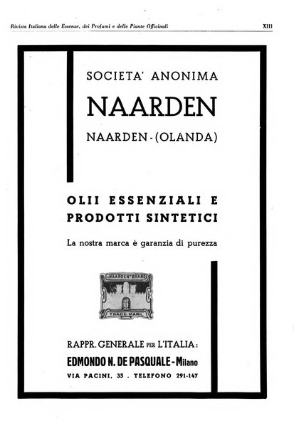 Rivista italiana delle essenze, dei profumi e delle piante officinali organo di propaganda del gruppo produttori materie aromatiche della Federazione nazionale fascista industrie chimiche ed affini