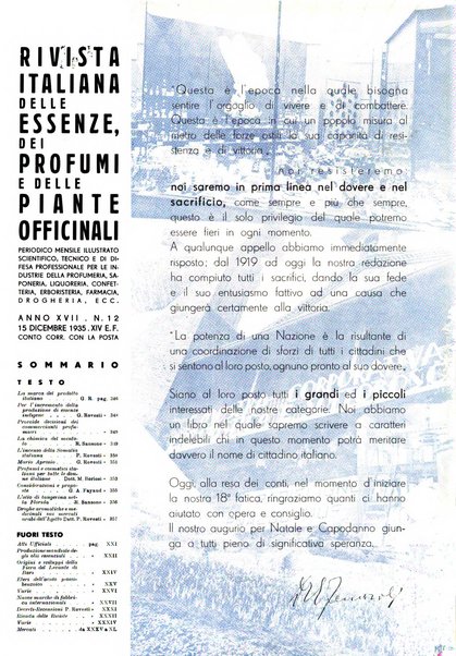 Rivista italiana delle essenze, dei profumi e delle piante officinali organo di propaganda del gruppo produttori materie aromatiche della Federazione nazionale fascista industrie chimiche ed affini