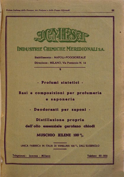 Rivista italiana delle essenze, dei profumi e delle piante officinali organo di propaganda del gruppo produttori materie aromatiche della Federazione nazionale fascista industrie chimiche ed affini