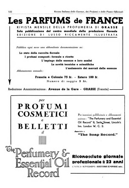 Rivista italiana delle essenze, dei profumi e delle piante officinali organo di propaganda del gruppo produttori materie aromatiche della Federazione nazionale fascista industrie chimiche ed affini