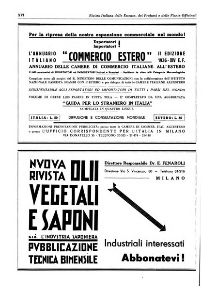 Rivista italiana delle essenze, dei profumi e delle piante officinali organo di propaganda del gruppo produttori materie aromatiche della Federazione nazionale fascista industrie chimiche ed affini