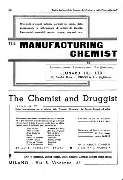 Rivista italiana delle essenze, dei profumi e delle piante officinali organo di propaganda del gruppo produttori materie aromatiche della Federazione nazionale fascista industrie chimiche ed affini