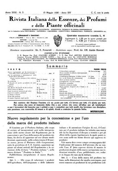 Rivista italiana delle essenze, dei profumi e delle piante officinali organo di propaganda del gruppo produttori materie aromatiche della Federazione nazionale fascista industrie chimiche ed affini