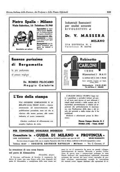 Rivista italiana delle essenze, dei profumi e delle piante officinali organo di propaganda del gruppo produttori materie aromatiche della Federazione nazionale fascista industrie chimiche ed affini