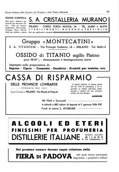 Rivista italiana delle essenze, dei profumi e delle piante officinali organo di propaganda del gruppo produttori materie aromatiche della Federazione nazionale fascista industrie chimiche ed affini