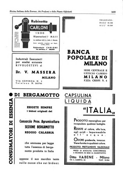 Rivista italiana delle essenze, dei profumi e delle piante officinali organo di propaganda del gruppo produttori materie aromatiche della Federazione nazionale fascista industrie chimiche ed affini