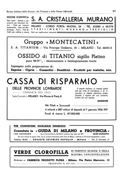 Rivista italiana delle essenze, dei profumi e delle piante officinali organo di propaganda del gruppo produttori materie aromatiche della Federazione nazionale fascista industrie chimiche ed affini