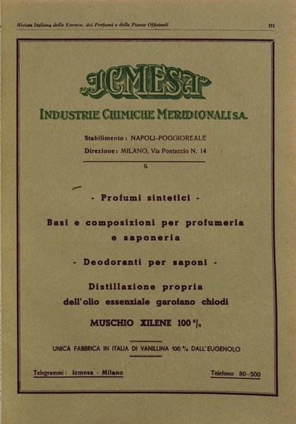 Rivista italiana delle essenze, dei profumi e delle piante officinali organo di propaganda del gruppo produttori materie aromatiche della Federazione nazionale fascista industrie chimiche ed affini