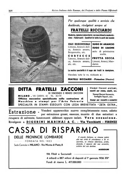 Rivista italiana delle essenze, dei profumi e delle piante officinali organo di propaganda del gruppo produttori materie aromatiche della Federazione nazionale fascista industrie chimiche ed affini