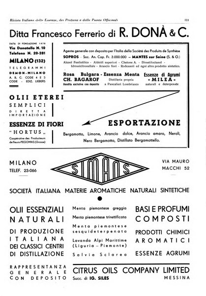 Rivista italiana delle essenze, dei profumi e delle piante officinali organo di propaganda del gruppo produttori materie aromatiche della Federazione nazionale fascista industrie chimiche ed affini