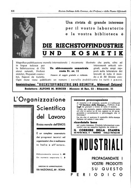 Rivista italiana delle essenze, dei profumi e delle piante officinali organo di propaganda del gruppo produttori materie aromatiche della Federazione nazionale fascista industrie chimiche ed affini