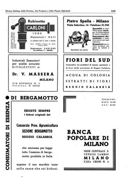 Rivista italiana delle essenze, dei profumi e delle piante officinali organo di propaganda del gruppo produttori materie aromatiche della Federazione nazionale fascista industrie chimiche ed affini