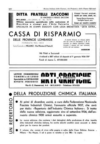 Rivista italiana delle essenze, dei profumi e delle piante officinali organo di propaganda del gruppo produttori materie aromatiche della Federazione nazionale fascista industrie chimiche ed affini