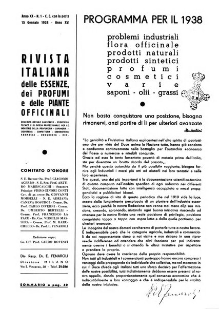 Rivista italiana delle essenze, dei profumi e delle piante officinali organo di propaganda del gruppo produttori materie aromatiche della Federazione nazionale fascista industrie chimiche ed affini